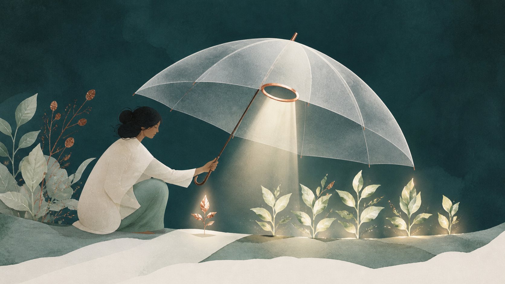 Pessoa protegendo plantas alheias enquanto aprende a iluminar a própria